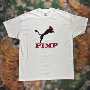 Vintage 90s Pimp Gear Puma Parody Funny Graphic T-shirt Skater Rave XXL White